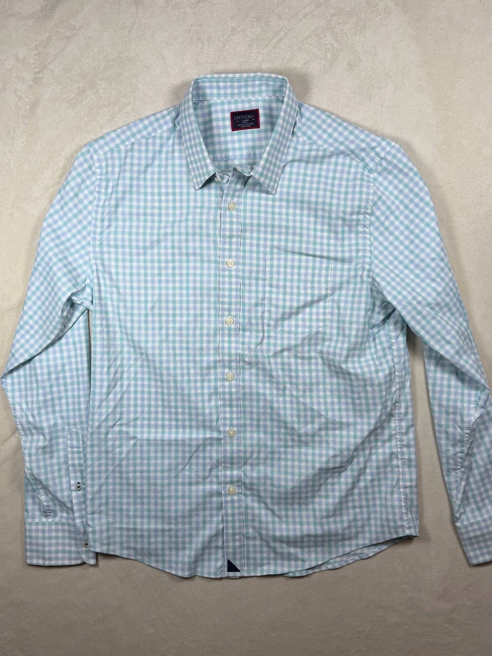 UNTUCKit Men’s Large Slim Fit Light Blue & White Gingham Button-Down Shirt